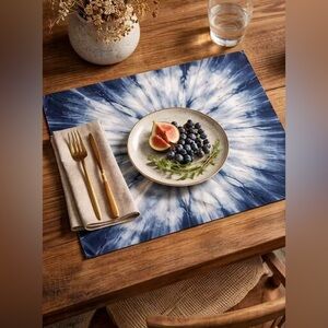 Handmade Indigo Shibori Cotton Linen Placemat Blue White Tie Dye (single)